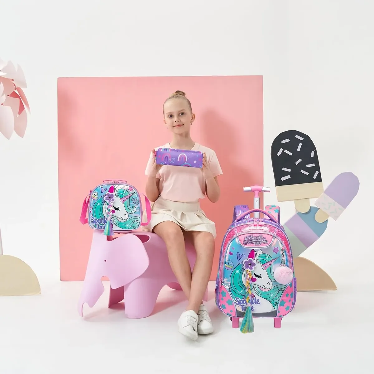 sac à dos à roulettes licorne pour filles et enfants, sac d'école à roulettes, bagage de voyage, cadeau mignon pour élèves du primaire, sac à roulettes