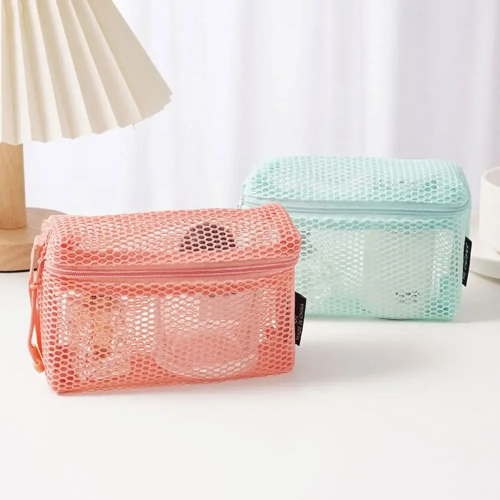 pochette de rangement en nylon décontractée, à main avec fermeture éclair, sac à cosmétiques, pochette de voyage en maille polyvalente