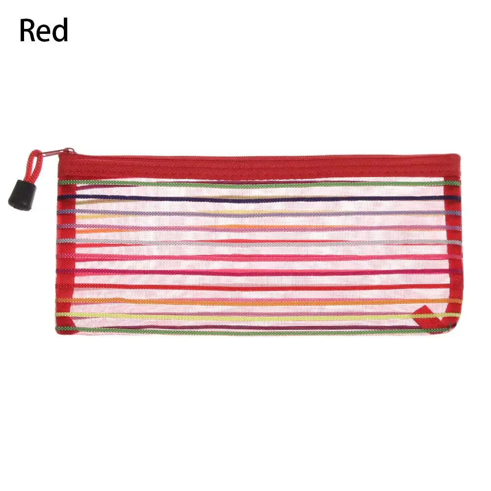 pochette rangement crayons polyester transparent rayures arc ciel fermeture glissière voyage cosmétiques stylos maquillage