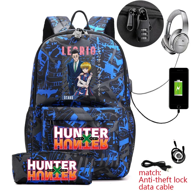 sac à dos hunter x hunter anime pour étudiants, sac à dos antivol décontracté avec trousse à crayons pour garçons et filles, sac d'école