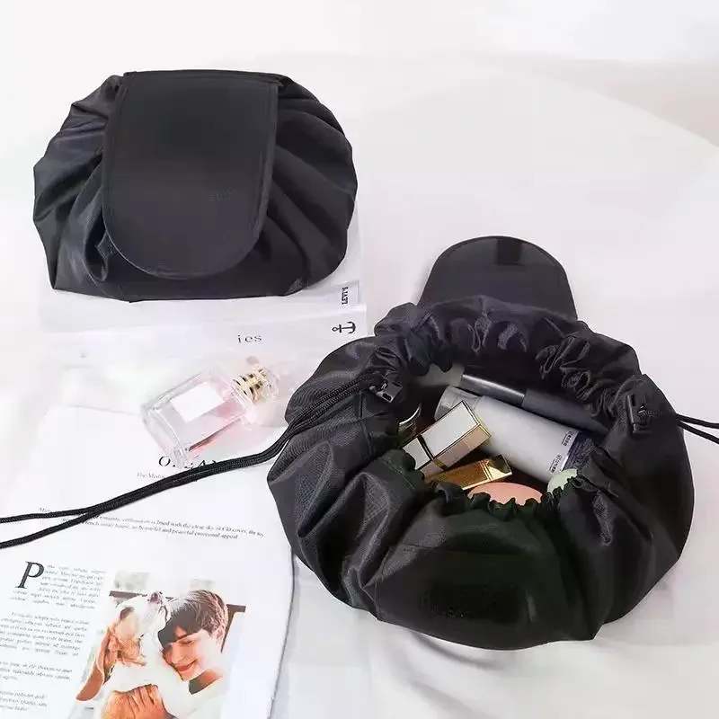 organisateur voyage cosmétiques polyester noir décontracté ovale ouverture large intérieur zippe cosmétiques divers compression sac chaussures pochette rangement housse vêtements