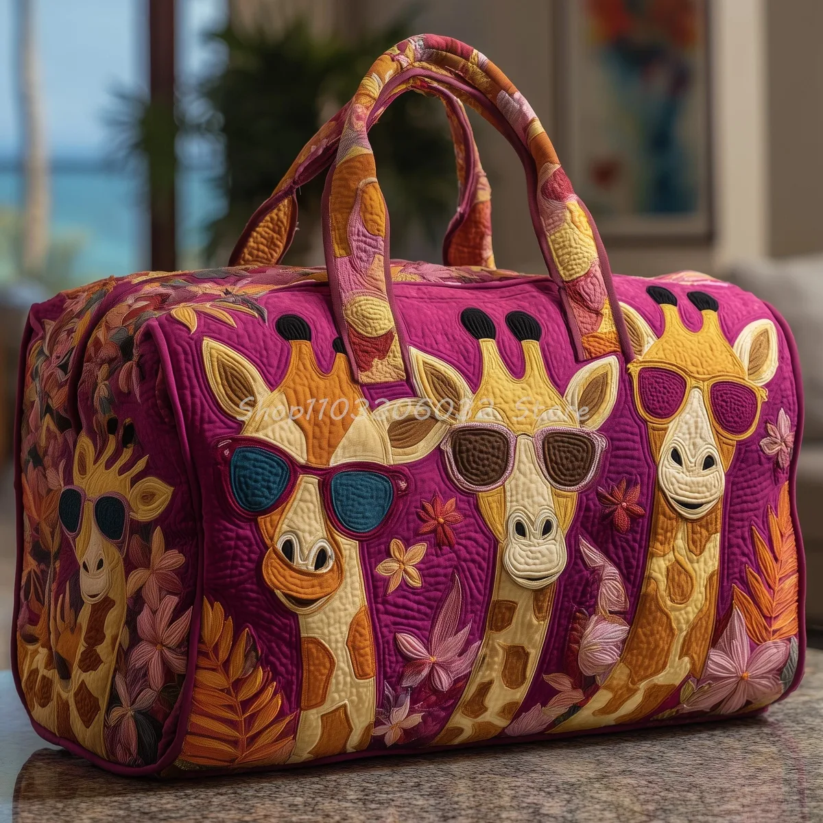  sac de voyage matelassé à imprimé girafe de dessin animé pour femmes et hommes, sac fourre-tout de week-end pour l'extérieur 
