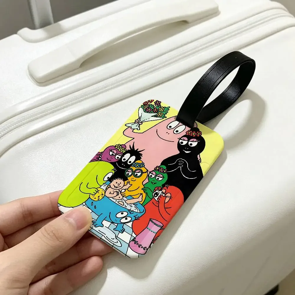 étiquette bagage plastique rectangulaire personnages animés vert bande noire boucle identification voyage ecole pratique anti-perte