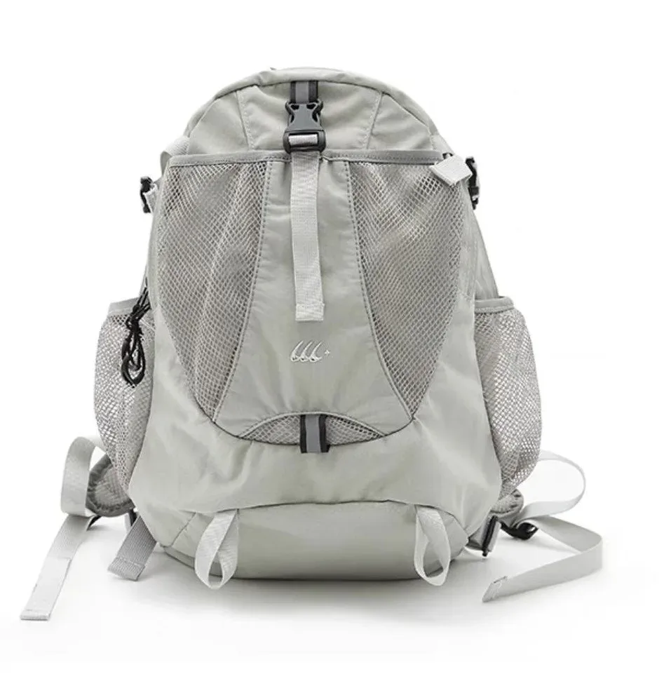 sac à dos en nylon gris coréen y2k pour femmes, sacs à dos de randonnée en plein air légers, sac de cyclisme unisexe, sacs d'école à la mode, haute capacité
