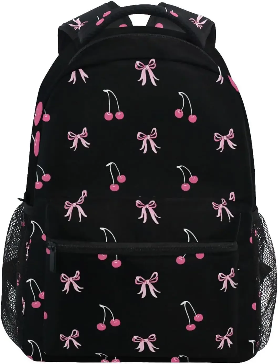 sacs à dos cerise avec nœud rose noir pour filles et garçons, sac d'école primaire pour enfants, sac à dos de voyage personnalisé de 3e, 4e et 5e année