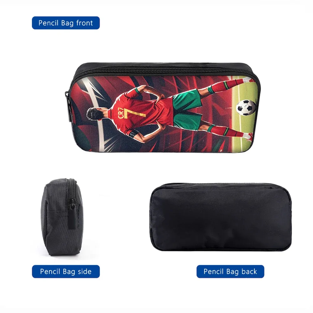 ensemble de sacs à dos 3 pièces à motif étoile de football cr7 – sac à dos décontracté de grande capacité avec pochette et sac fourre-tout assortis, parfait pour le quotidien