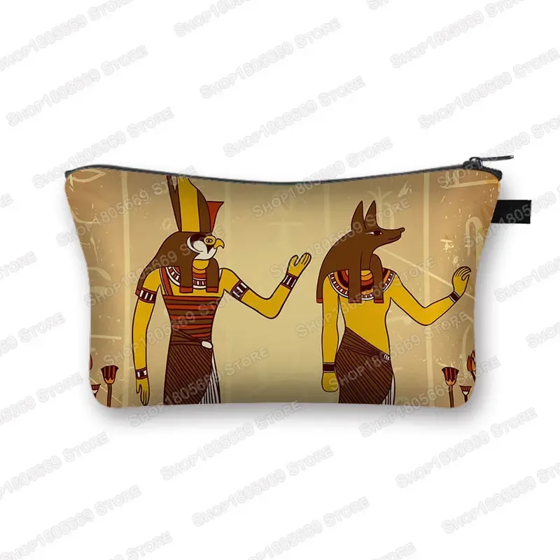 trousse de toilette à imprimé art égyptien pour femmes, trousse de maquillage, sac de toilette, petit sac à main, porte-rouge à lèvres