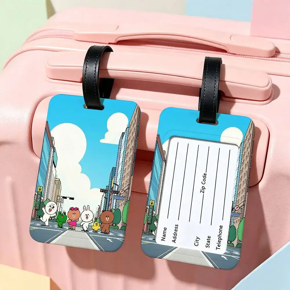 l-line animation friends étiquette de bagage universelle en pvc anti-perte avec carte d'information pour valise et sac à dos