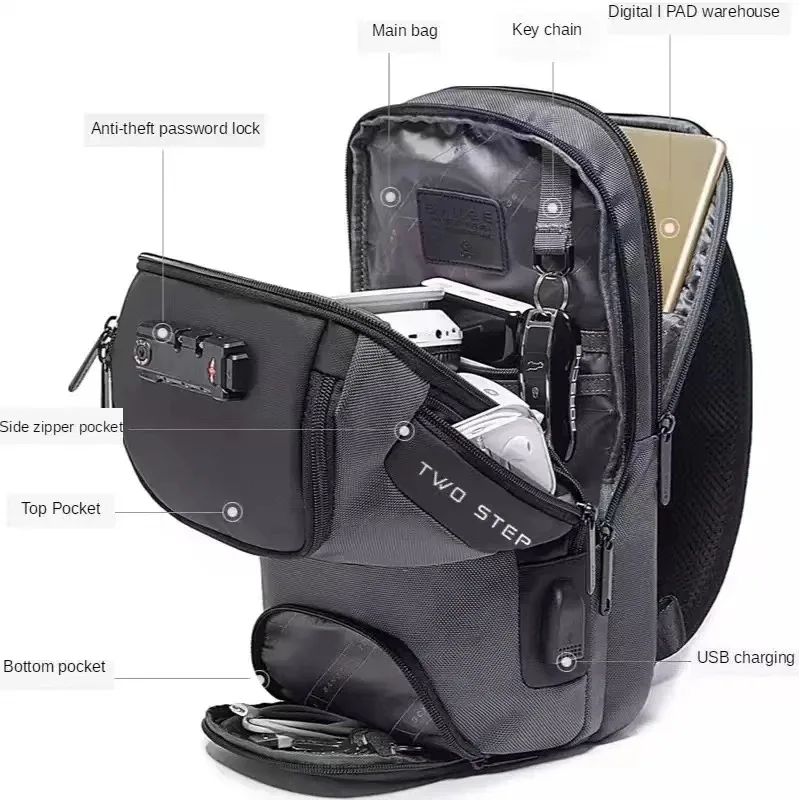 bange nouveau modèle classique sac bandoulière antivol pour homme, léger, avec port usb, pour affaires et extérieur