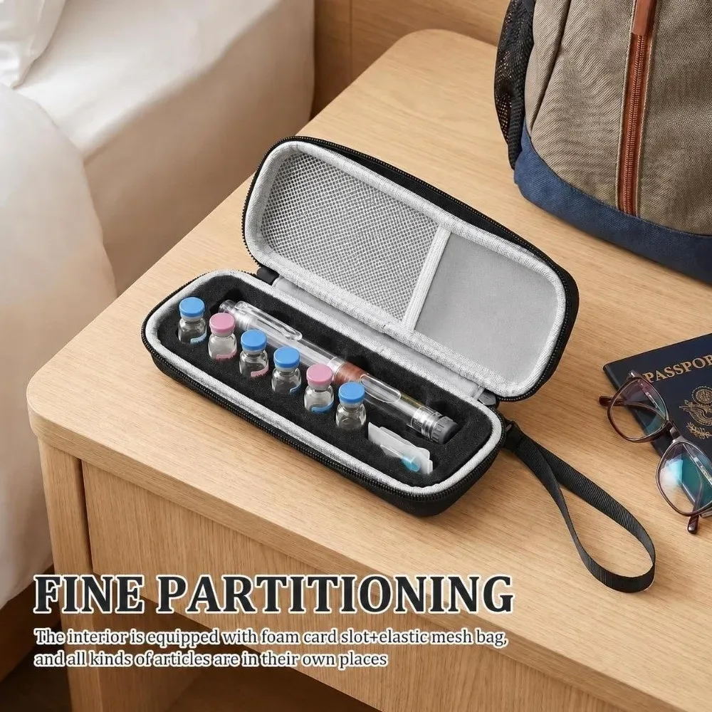 boîte de rangement portable pour flacons d'insuline, étui de transport réutilisable avec poche en maille, fentes en mousse prédécoupées, organisateur de stockage de peptides