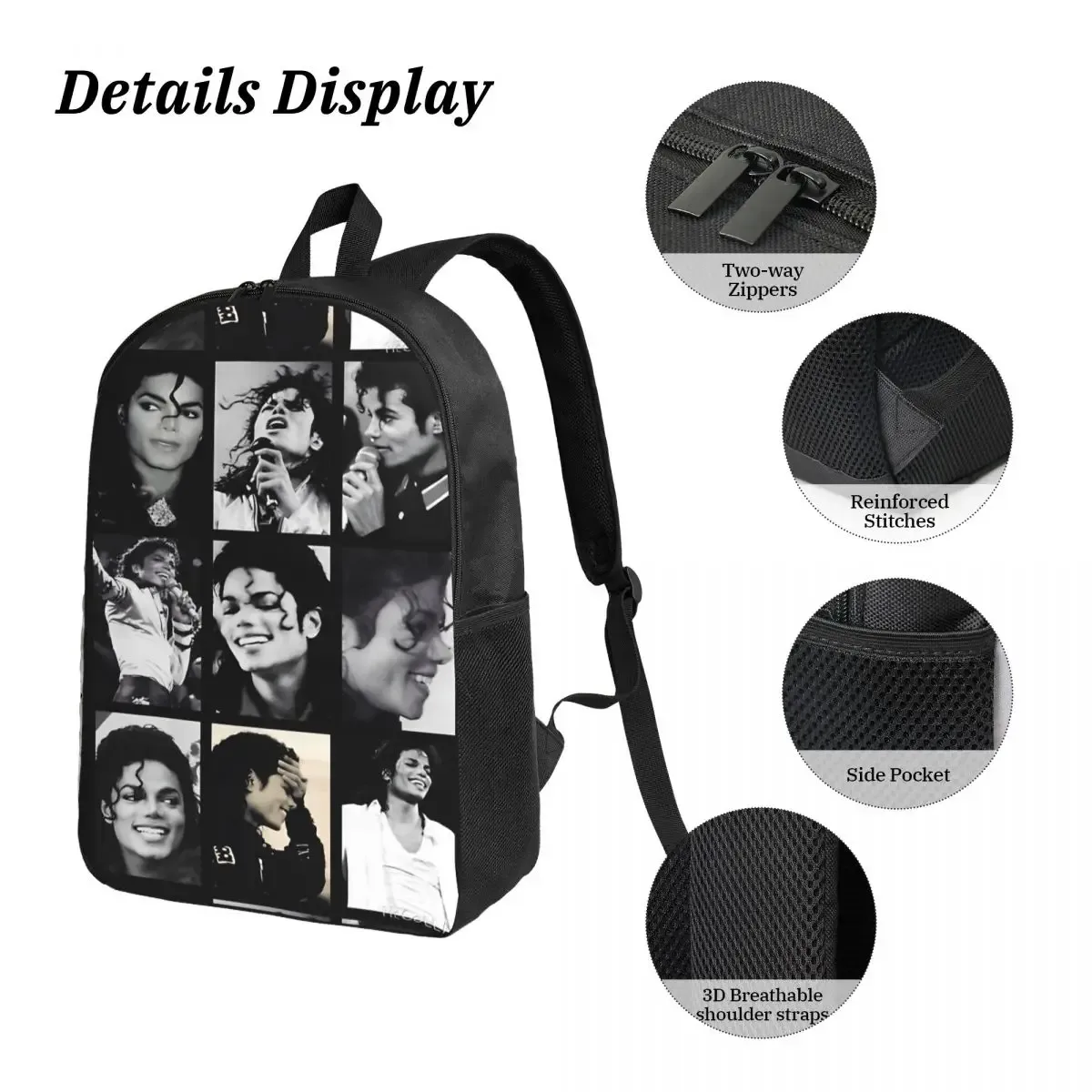 sac à dos mj pop king 3 pièces/ensemble pour étudiant, sac à bandoulière, sac à déjeuner, trousse à crayons