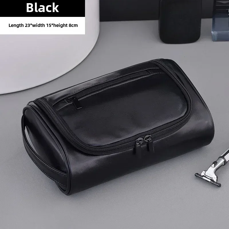 sac de lavage en cuir pour hommes, sac de voyage, voyages d'affaires, sac à cosmétiques portable, grande capacité, conception multi-poches, sac de lavage en cuir