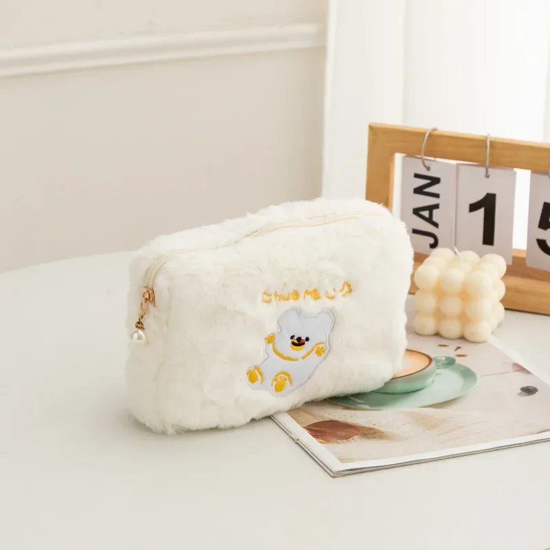 sac à cosmétiques en peluche pour filles, sac de rangement de grande capacité, porte-poudres de maquillage, cadeau pour filles, école coréenne, étudiant