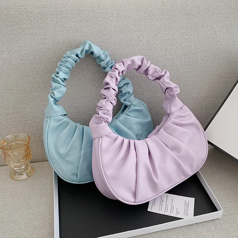 sacs à main plissés pour femmes, sacs nuage en pu, sac à aisselles de loisirs, sacs à bandoulière de shopping, sac à main boulette, sacs à main féminins