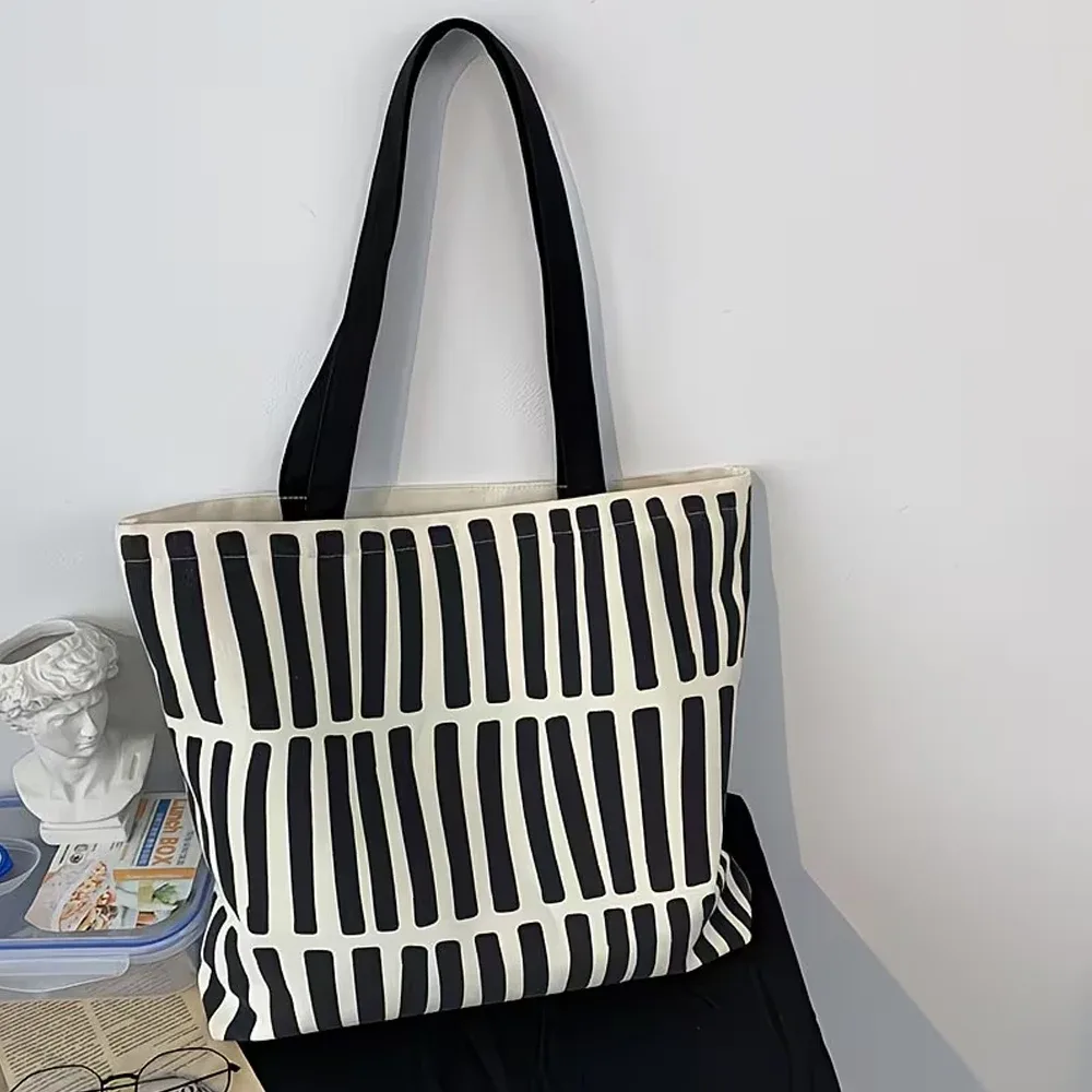 sac à bandoulière en toile rayée de grande capacité, léger avec plusieurs compartiments, fermeture à glissière, peut être utilisé comme sac pour ordinateur portable, sac de courses, sac de voyage, multifonctionnel et d