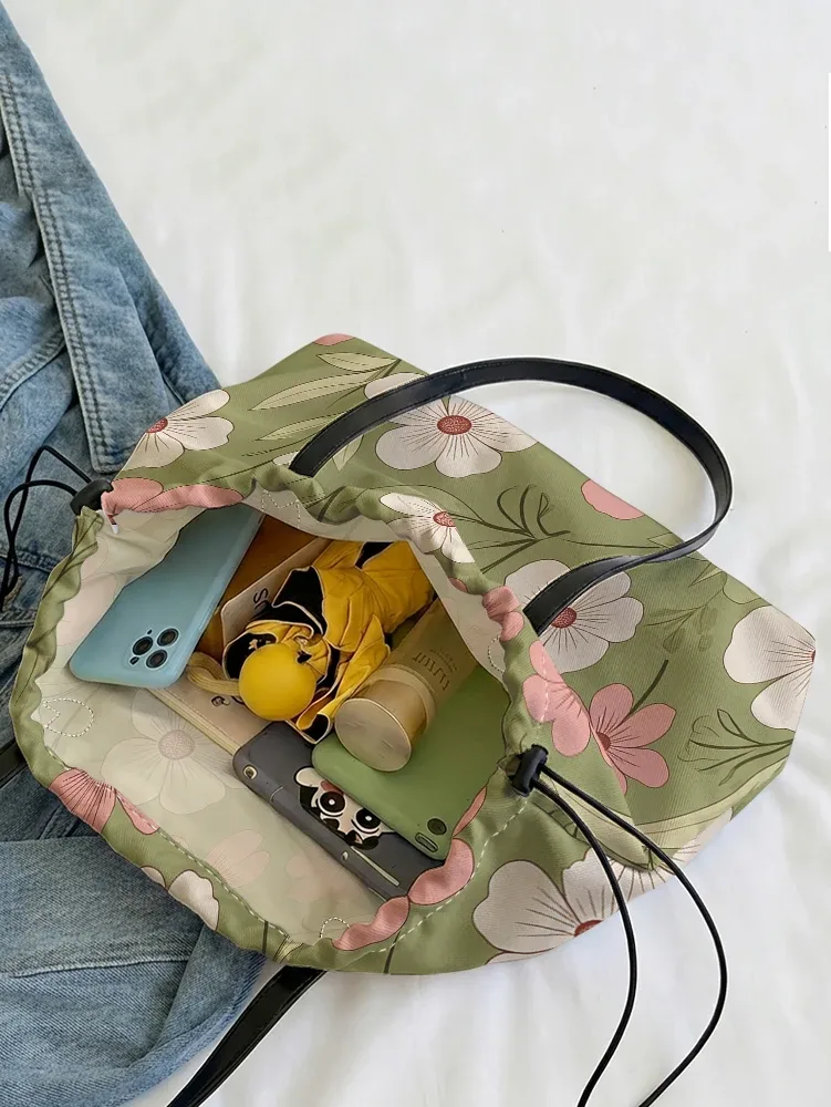 sac fourre-tout vintage à imprimé floral rose et blanc, grande capacité, sac à bandoulière en toile pour le shopping, les voyages et l'usage quotidien