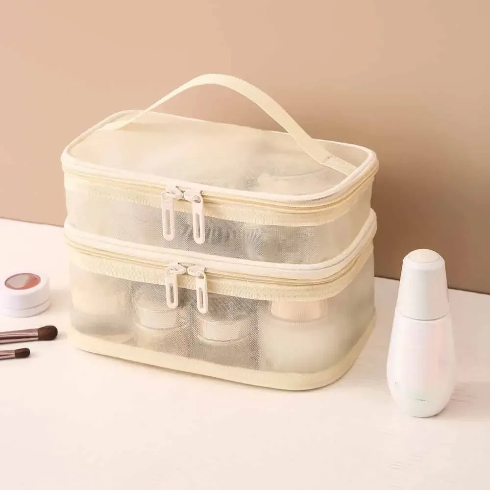 sac à cosmétiques de voyage en maille transparente pour femmes, trousse de maquillage et de toilette, sac de rangement, sac organisateur de maquillage