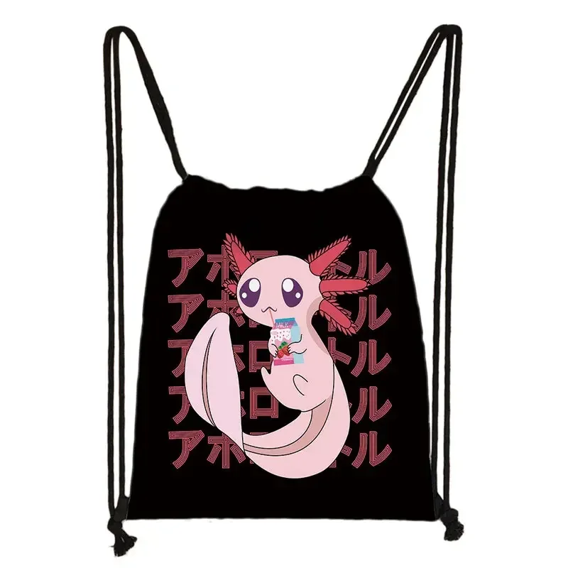 kawaii dessin animé axolotl poisson jouant des jeux vidéo sac à dos tours de mer axolotl/fouron harajuku sacs à cordon sac de voyage en toile