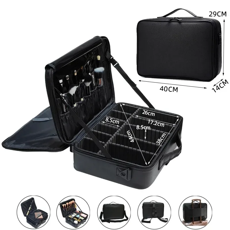 nouveau sac cosmétique en cuir pu crocodile boîte de maquillage professionnelle grande capacité stockage voyage toilette valise de maquillage