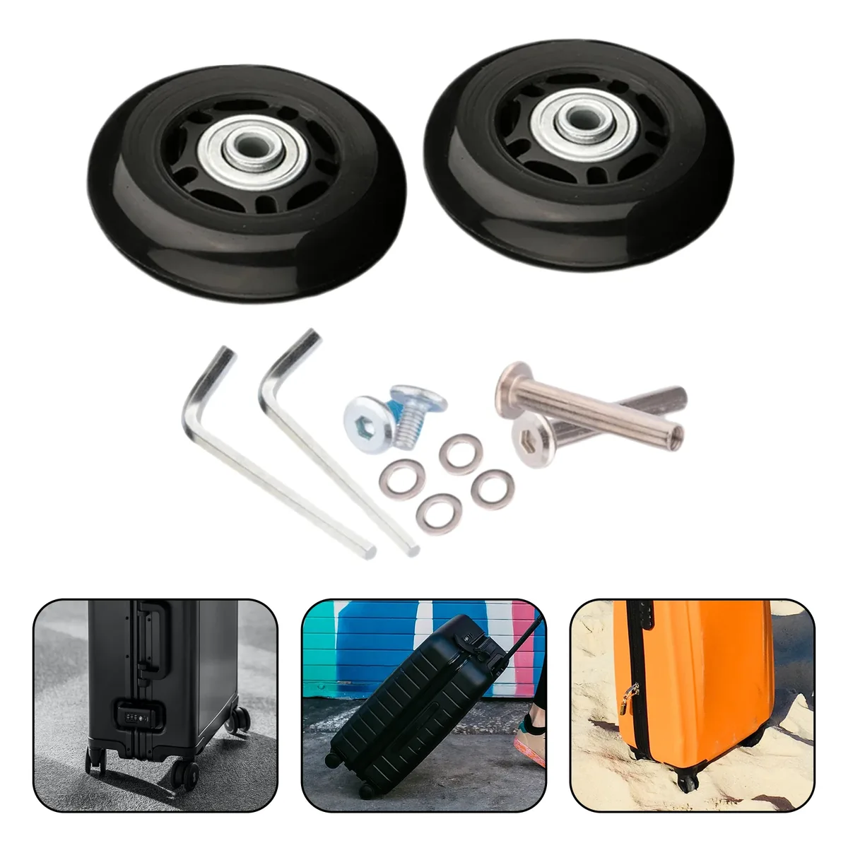 roues remplacement valise caoutchouc métal silencieuses durables kit outils vis écrous noir montage facile accessoire voyage