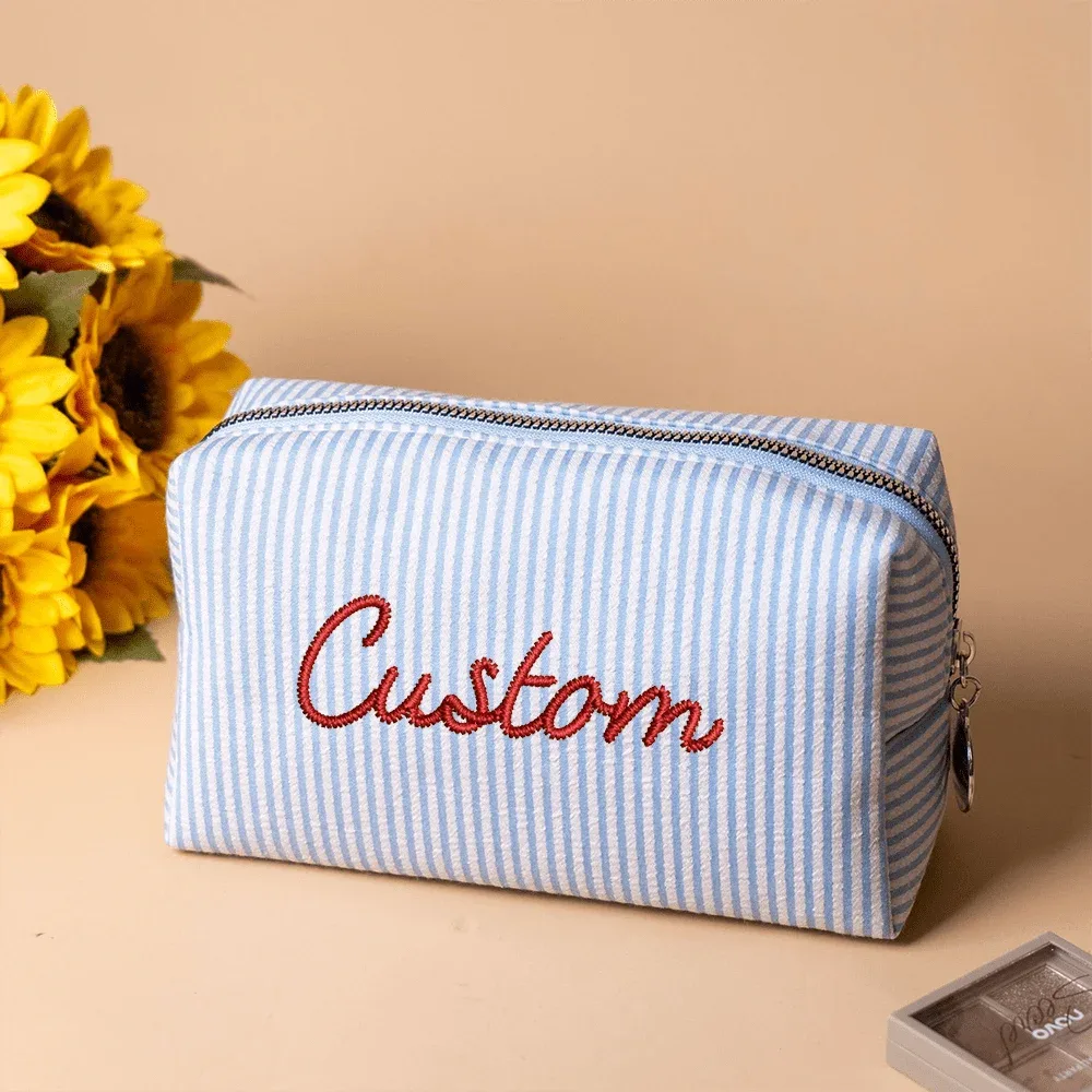 pochette de maquillage brodée personnalisée, nom personnalisé, pochette cosmétique pour demoiselle d'honneur, trousse de toilette portable, sac de voyage, cadeau pour femme