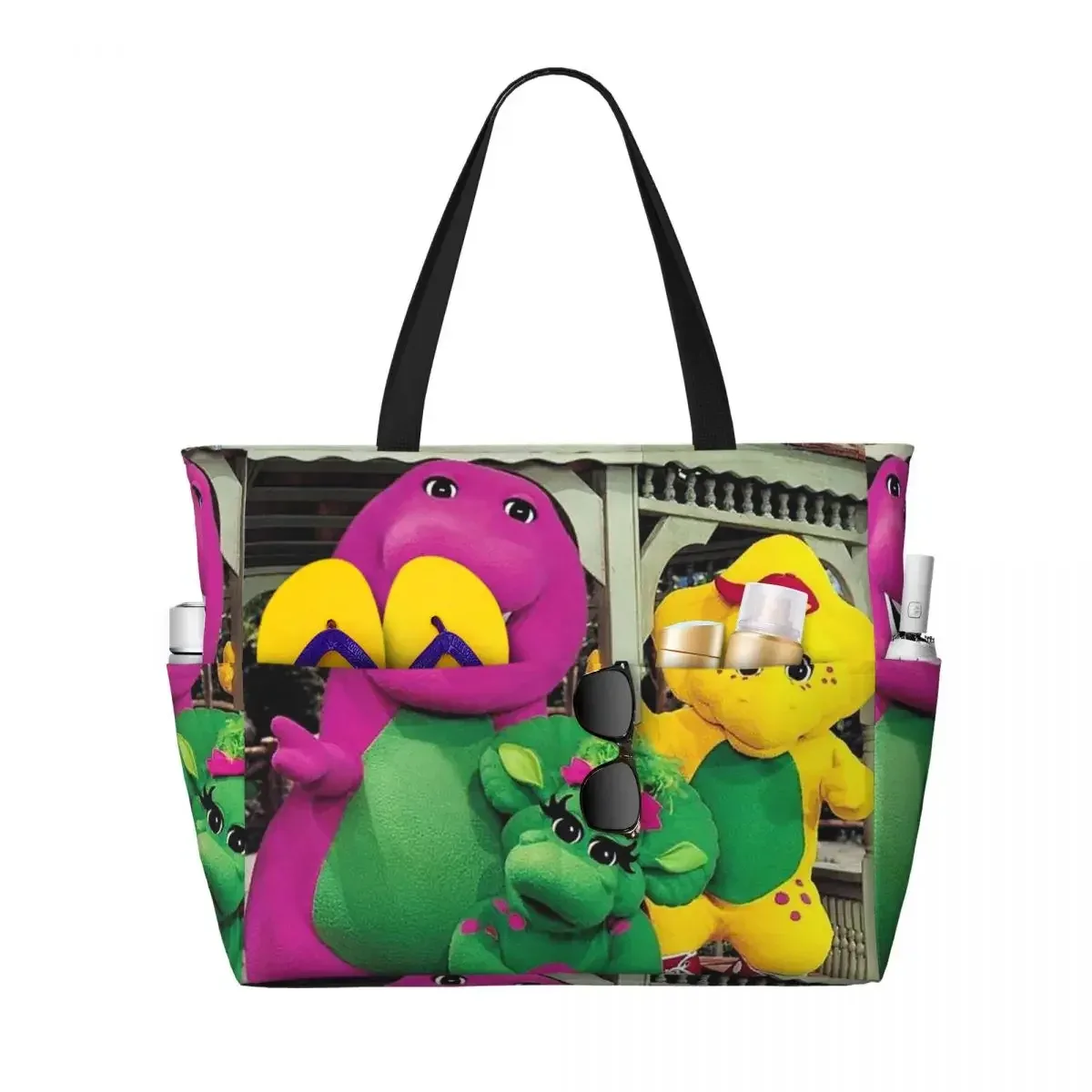 sac voyage polyester motifs personnages animés sacoche noire poches latérales grande poche avant usage voyage sport plage yoga