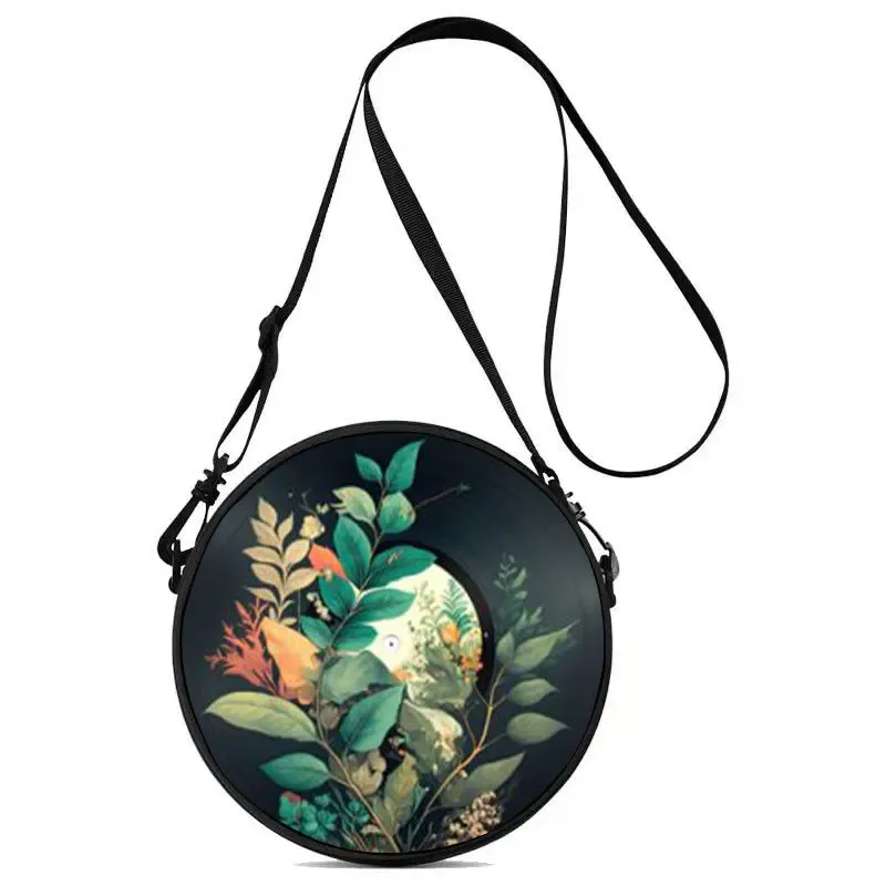 sac à bandoulière rond à imprimé floral record, sac messager décontracté pour femme, meilleurs cadeaux, sac à bandoulière plat 2d décontracté pour tous les jours, accessoires.