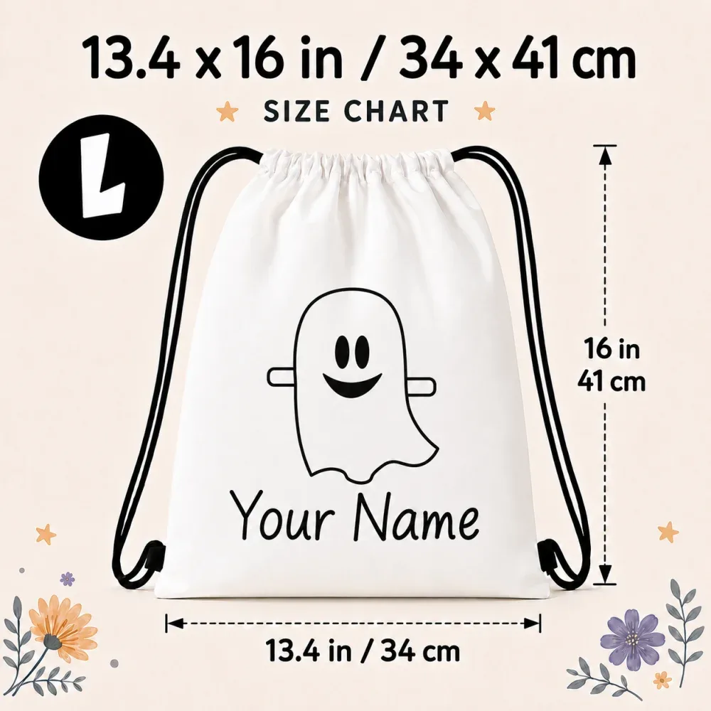sac à dos à cordon personnalisé fantôme mignon, sac à bonbons d'halloween pour enfants avec nom personnalisé, sac de truc ou prouve pour enfants, sac cadeau d'halloween