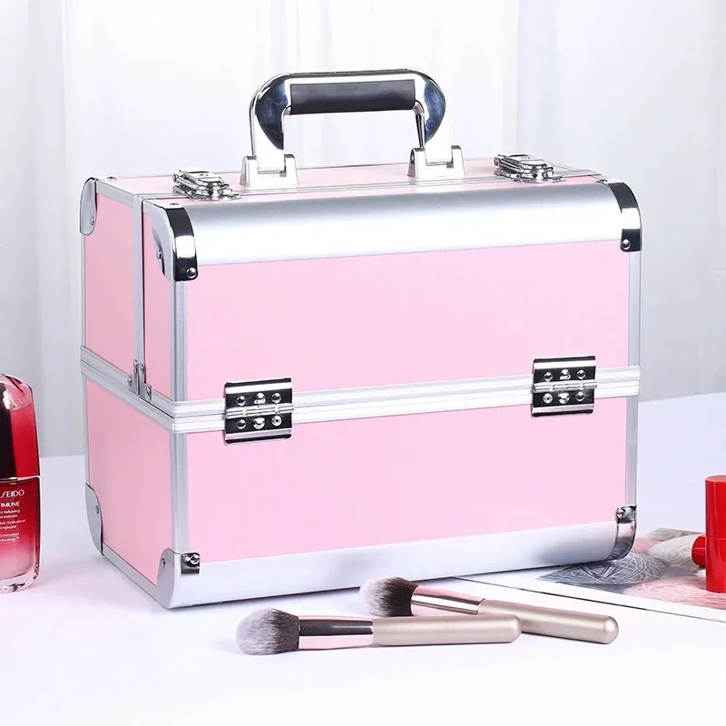 mallette de maquillage pro réglable, 4 plateaux coulissants, étui à cosmétiques, boîte de rangement, compartiments verrouillables