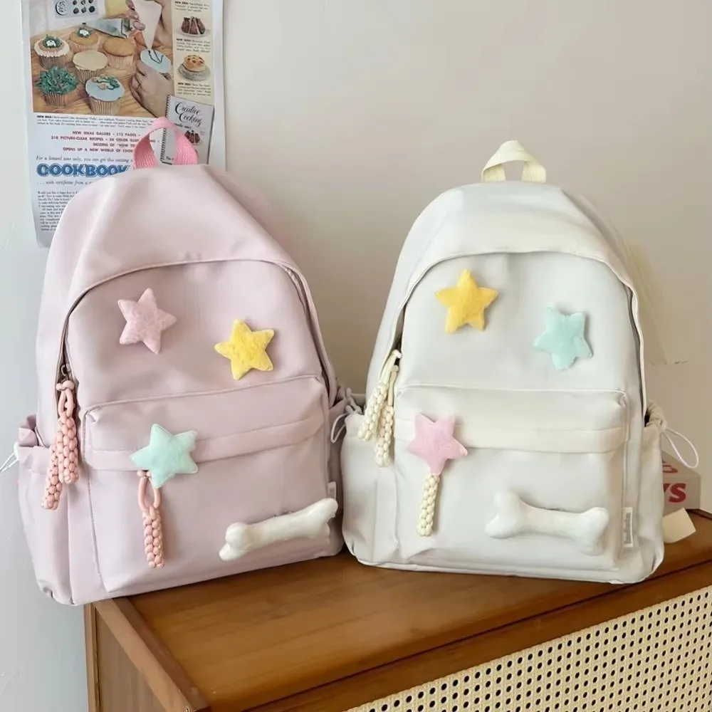 sac à dos en toile à motif étoiles, bretelles réglables, multi-compartiments, fermeture éclair, grande capacité, sac à dos décontracté pour étudiants