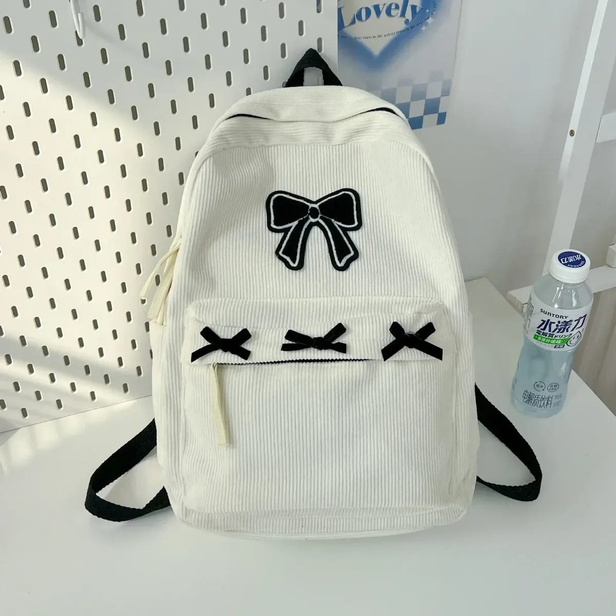 y2k – sac à dos pour ordinateur portable à motif d'étoile pour filles, sac à dos d'école de grande capacité pour adolescentes, sac à dos en velours côtelé, sac à bandoulière à double sangle