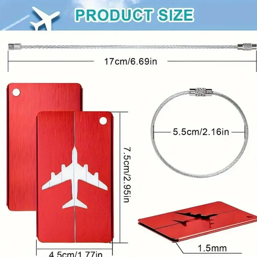 étiquette de bagage de voyage en alliage d'aluminium, étiquette suspendue pour valise, avion avec nom, cartes d'identité, accessoires de voyage anti-perte, 5 pièces