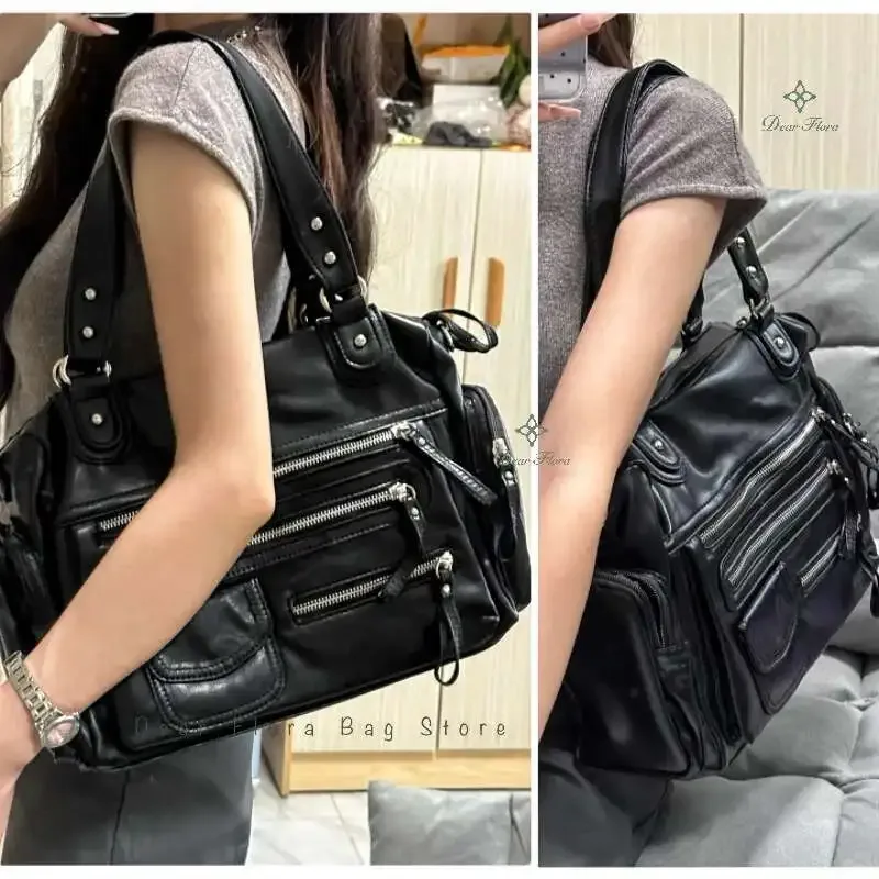 y2k – sacs à bandoulière vintage noirs pour femmes, sac à bandoulière punk gothique, sacs à main multi-poches en cuir pu, fourre-tout de grande capacité à la mode