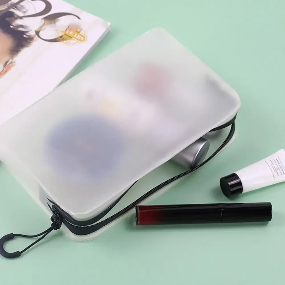 trousse de toilette et de maquillage en tpu mat pour femme, pochette de rangement souple et transparente
