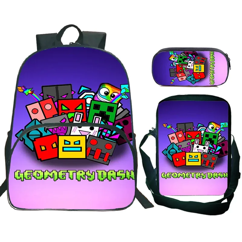 sac dos nylon design dessin animé motif geometry dash couleur multicolore format 20 35 litres usage école voyage