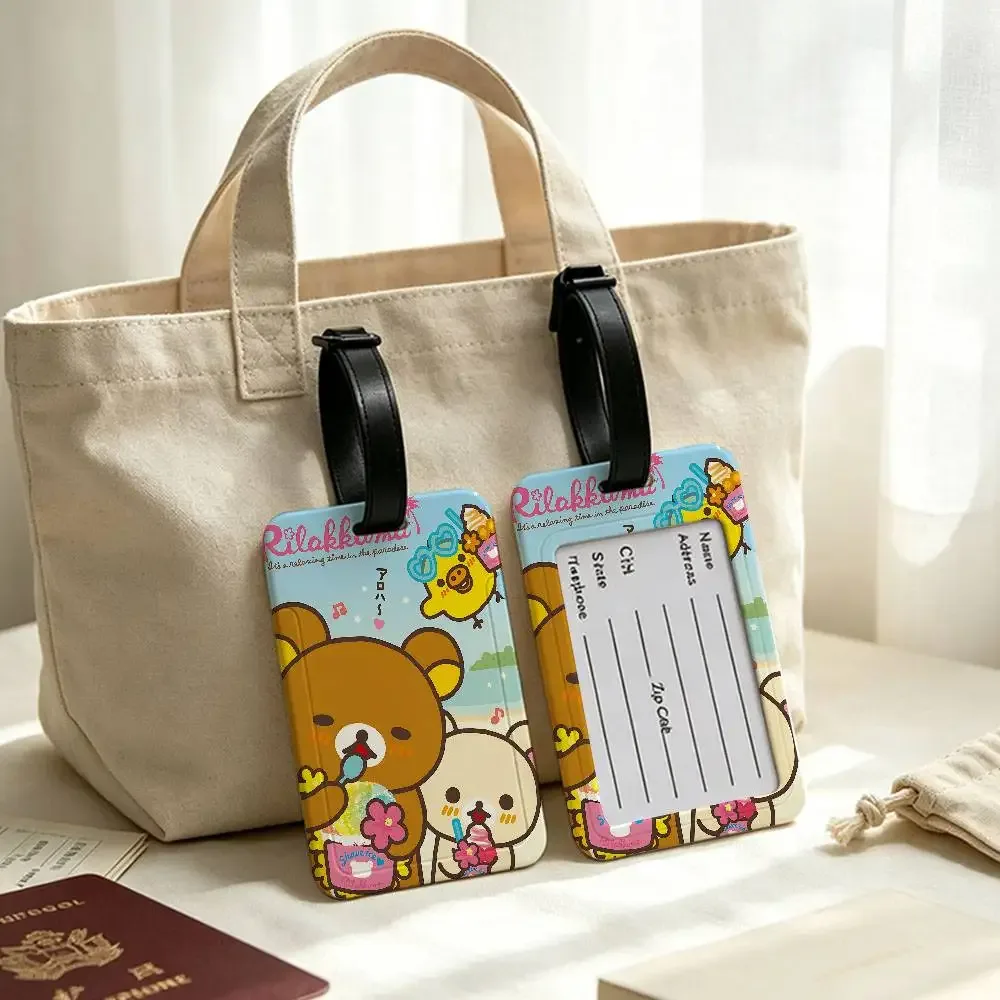 étiquette bagage plastique pvc motif rilakkuma fruits coeurs ballons rectangle poignée anti-perte voyage école usage journalier