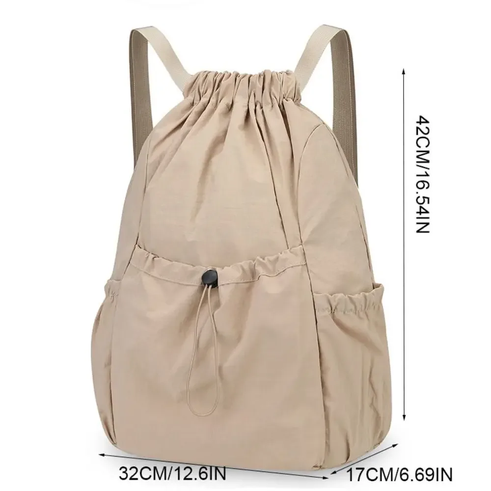 sac à dos de voyage décontracté de couleur unie, léger, de style coréen, avec cordon de serrage, grande capacité, pliable, cartable de sport pour étudiants