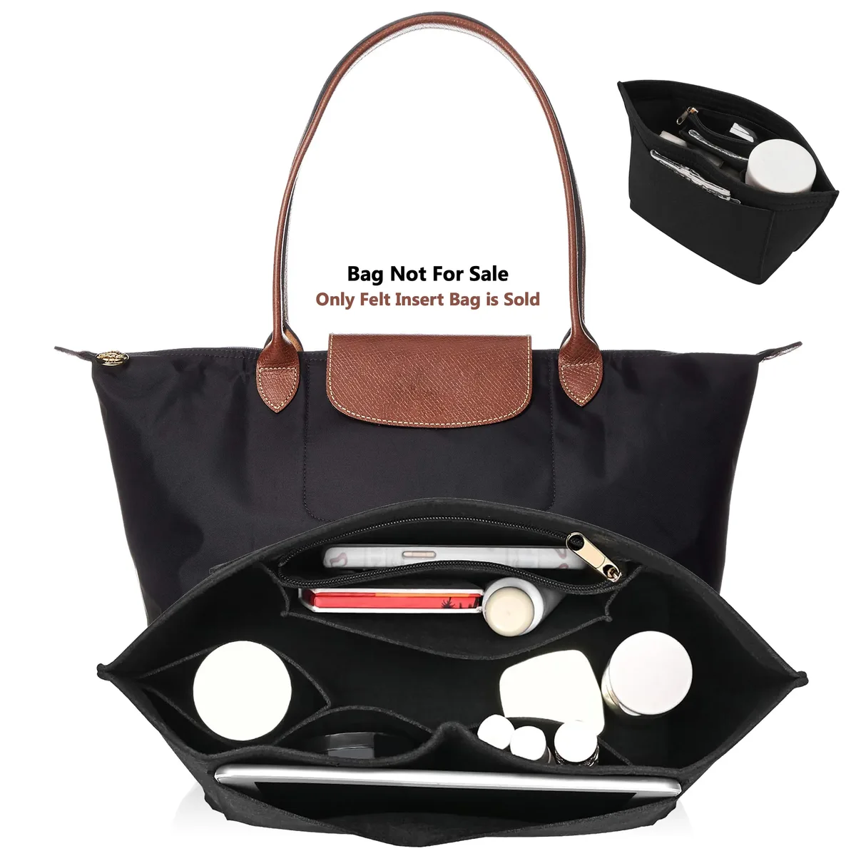 insert d'organisateur en feutre pour sac à main, sac fourre-tout dans le sac à l'intérieur du séparateur de façonneur