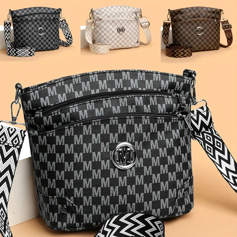 sac à bandoulière élégant pour femmes avec badge «m», multi-poches, bandoulière réglable, sac à bandoulière pour femmes, parfait comme cadeau