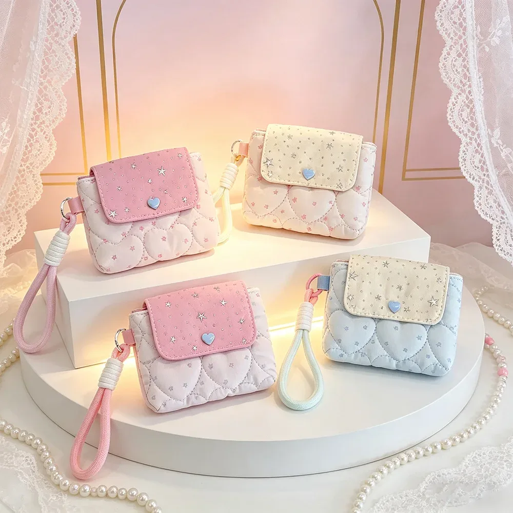 nouveau modèle style ins kawaii, sac de rangement souple et mignon pour cartes, appareil photo ccd et écouteurs, avec design à boutons, idéal pour transporter, cadeaux