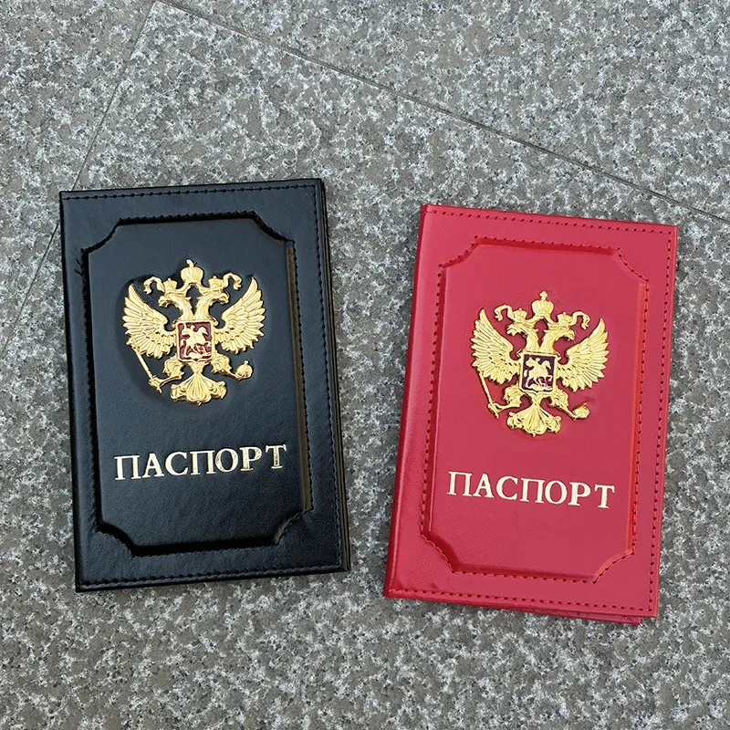 porte-passeport russe à double tête d'aigle | organisateur élégant de documents de voyage, étui de protection en cuir pu pour billets et cartes