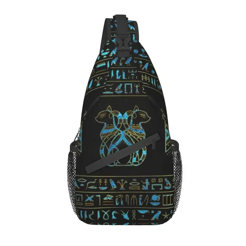 cool prairie gold pharaoh egyptian king tut sling crossbody sac à dos pour homme, hiéroglyphique égyptien initié, sacs de poitrine pour la randonnée