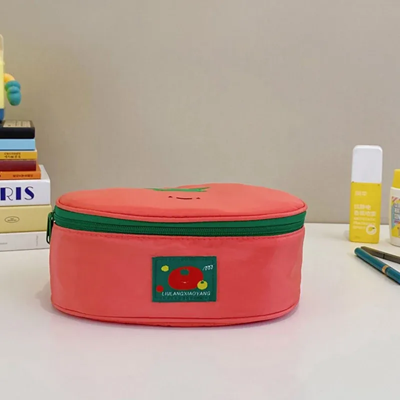 1 pièce trousse de maquillage mignonne en forme de tomate, en nylon imperméable, organiseur de cosmétiques portable, pochette de rangement pour articles de toilette