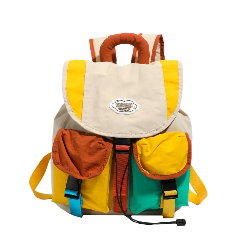 sac dos oxford cloth toile patchwork alphabet décontracté pompon bandoulière arquée anti-vol respirant usage idation voyager école pleinair