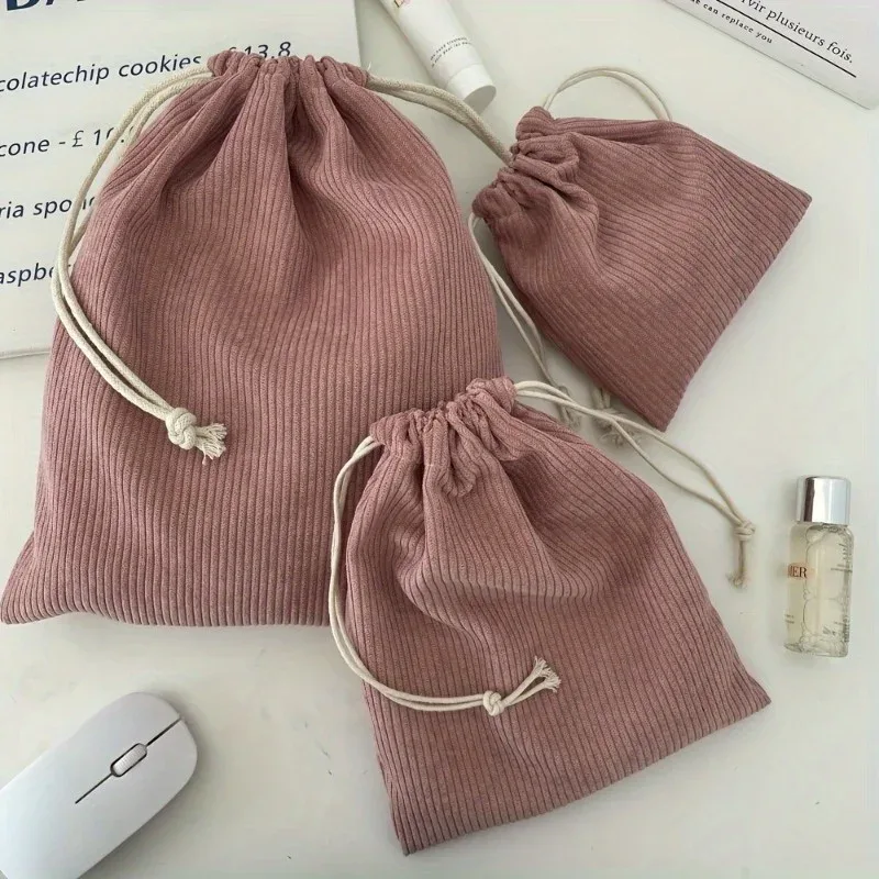 trousse toilette polyester rayures verticales couleur unie serrage corde voyage maquillage cosmétiques portable légère sac rectangulaire