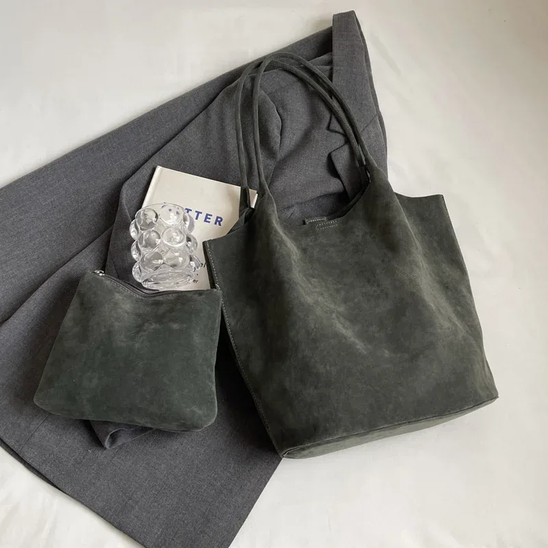 sac à bandoulière rétro en daim pour femmes, nouvelles couleurs unies, fourre-tout décontracté de grande capacité, fermeture éclair, fil à coudre polyvalent pour l'artisanat