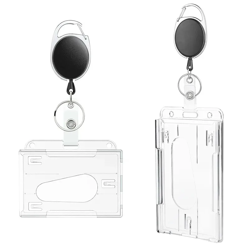 fentes pour cartes transparentes, porte-badge pour étiquette d'identification, avec bobine de badge, organisateur de rangement pour cartes, étui pour cartes de travail pour passe des employés