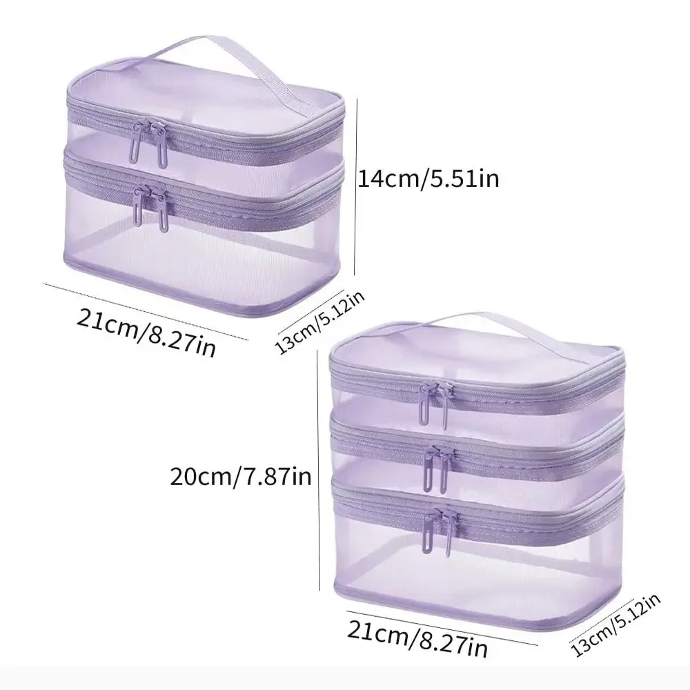 sac de voyage transparent en maille pour cosmétiques, sac de rangement de grande capacité, organisateur de maquillage, étui à maquillage à 2/3 couches, pour la gym et la natation