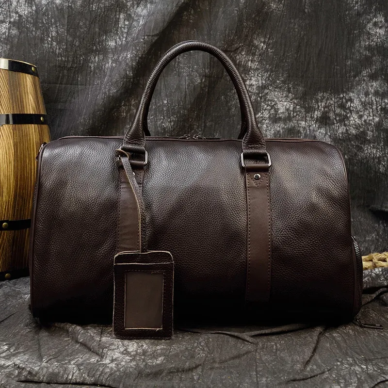 sac de voyage de luxe en cuir véritable pour hommes et femmes, sac à main en cuir de vache, sac à bandoulière de voyage, sac de sport pour week-end