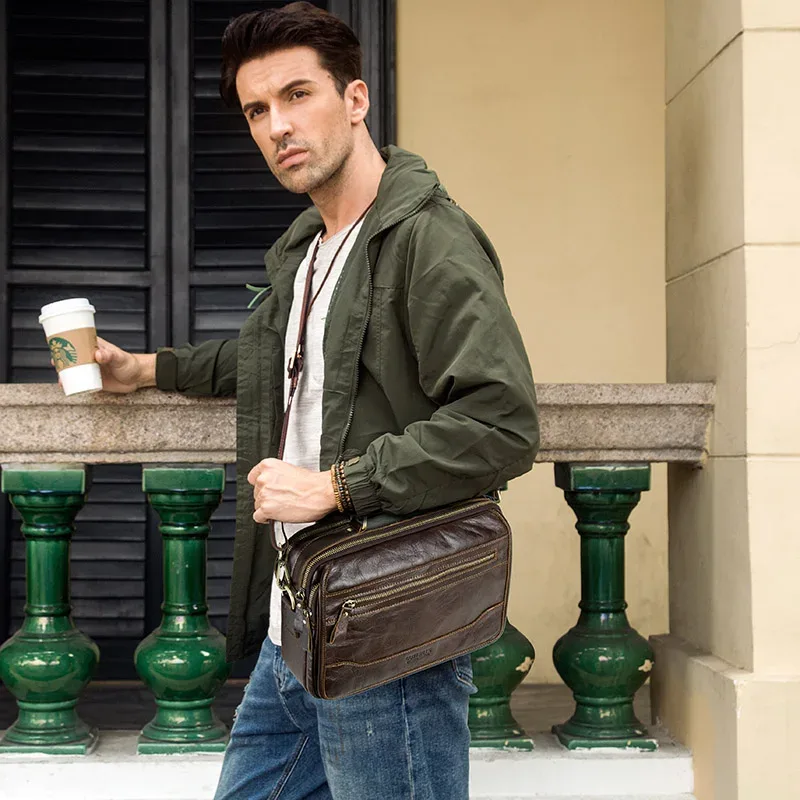 contact's – sac messager en cuir de vache pour hommes, sacoche pour hommes, sacs à bandoulière masculins, grands sacs à bandoulière décontractés